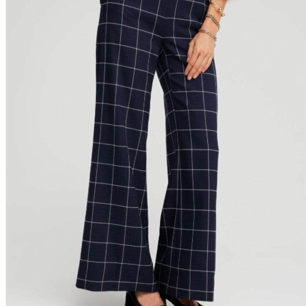 Chico's Jacquard Flare Trousers Color: Classic Navy - Picture 4 of 4